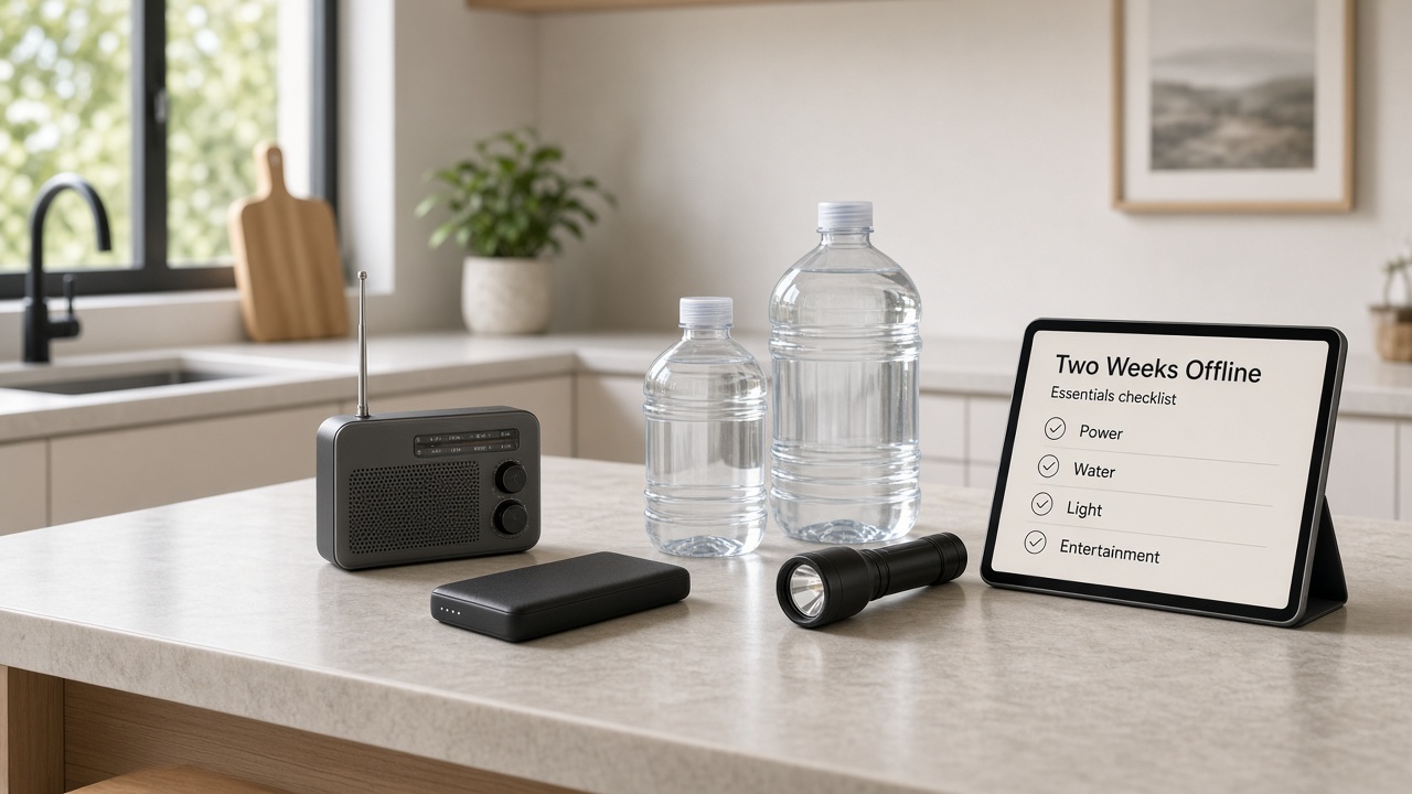 Two Weeks Offline kit on a kitchen counter